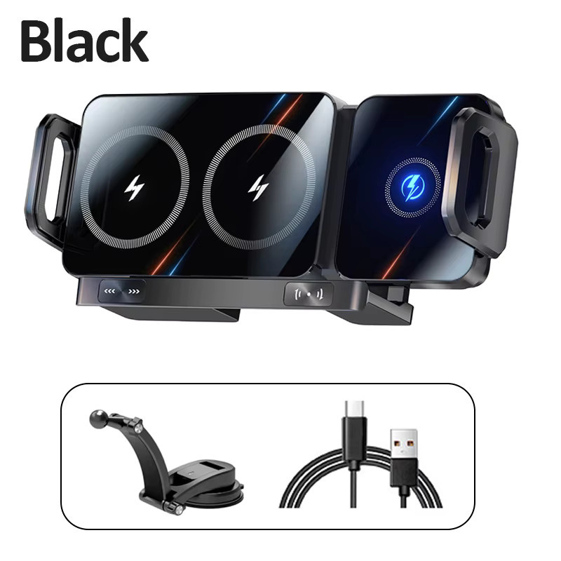 VIKEFON Wireless Car Charger Dual Coil Fold Screen Schnellladestation für Samsung Galaxy Z Fold 7 6 5 4 3 und iPhone 16 15 14 13 12 Pro Max in Schwarz - Bild 7