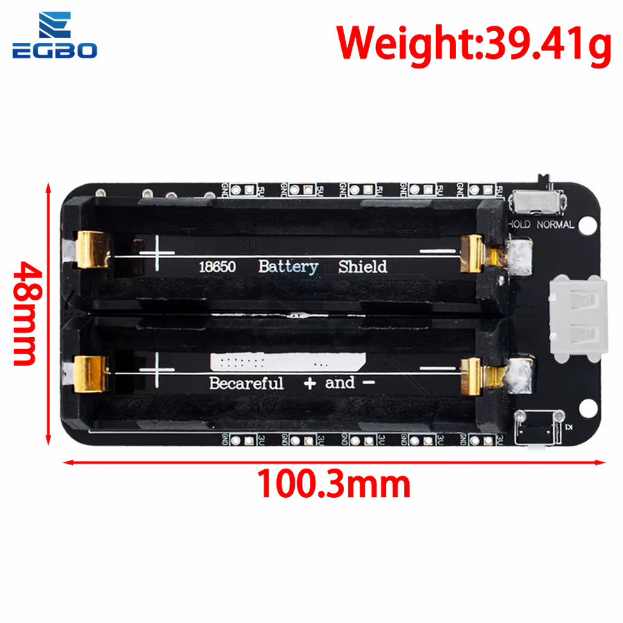 EGBO V8 Mobile Power Expansion Board Modul für 18650 Lithium-Batterien, Schwarz, Micro USB, 5V/3A und 3V/1A für Arduino, ESP32 und ESP8266 - Bild 2