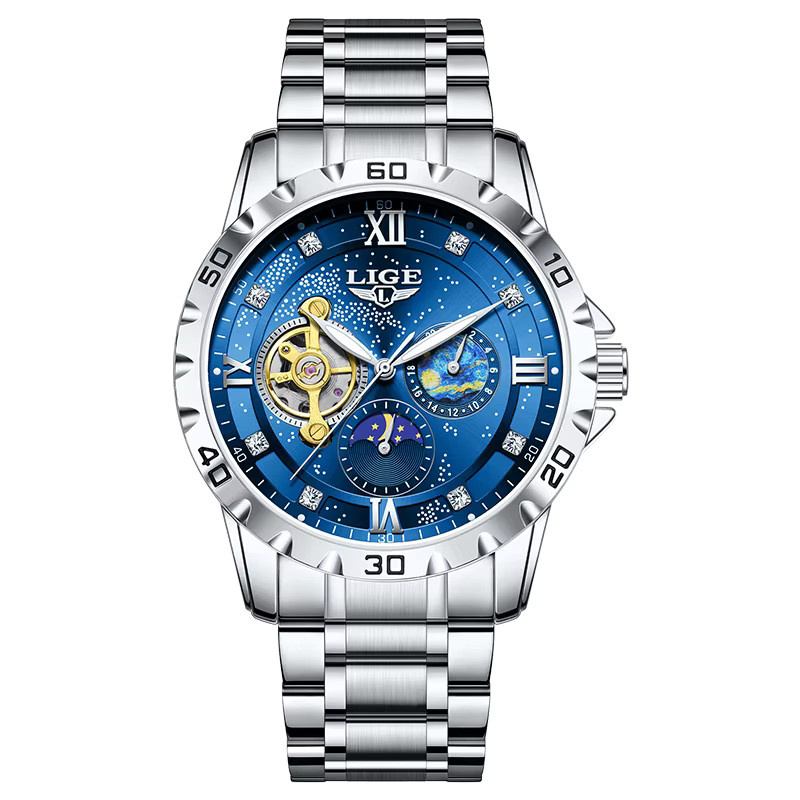 LIGE Armbanduhr Automatik, Edelstahl, Blau, Herren - Bild 7
