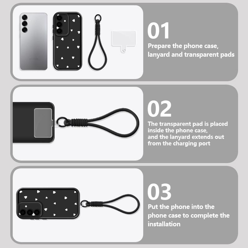 Samsung Handyhülle mit Lanyard und Liebesmuster in Schwarz für Galaxy S25 Ultra, S24 Ultra, S23 Ultra und weitere Modelle - Bild 2