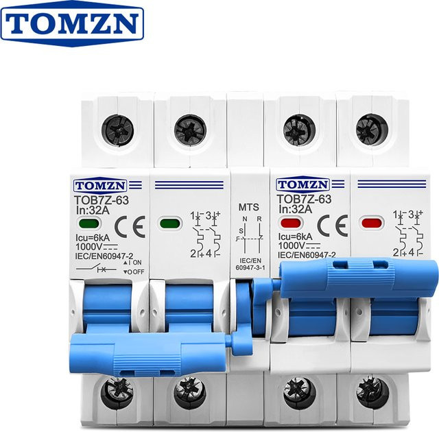TOMZN Manueller Doppelstrom-Umschalter MCB 2P Plus 2P DC für PV-System, Weiß - Bild 1