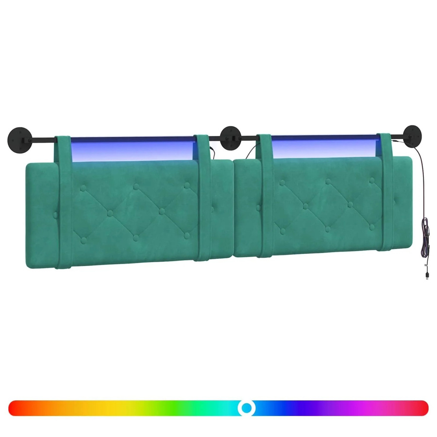 vidaXL Hängendes Kopfteil aus Samt mit LED-Beleuchtung in Türkis, B: 190 cm, H: 55 cm, T: 8,5 cm - Bild 2