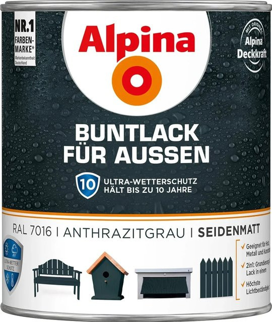 Alpina Buntlack für Außen Anthrazit seidenmatt 750 ml - Bild 1