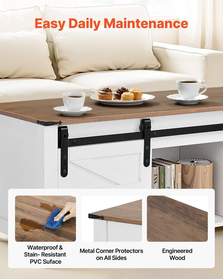 Buying Solutions, MB Bauernhaus Klapp-Couchtisch in Braun und Weiß mit Hebetischplatte und Stauraum, Rechteckiger Rustikaler Mitteltisch B/T/H: 120 x 50 x 62 cm - Bild 3