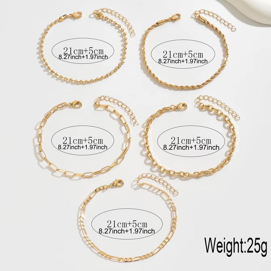 Fußkettchen-Set, Gold, Damen, 5-teilig, minimalistisch - Bild 2
