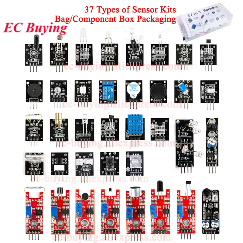 EC Buying 37-in-1 Sensoren-Module Starter-Kit mit Box für Arduino, Raspberry Pi, STM32, ESP32 und Mikrocontroller, Multicolor - Bild 4