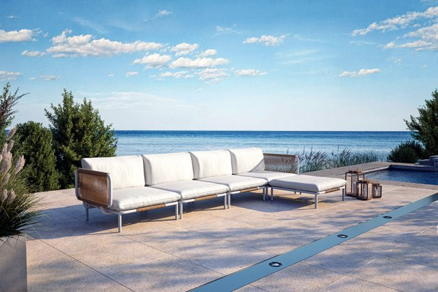 OUTFLEXX Visby Gartenlounge 5-teilig in Creme und Weiß mit Polstern und Ottomane aus Alu und Stahl - Bild 1