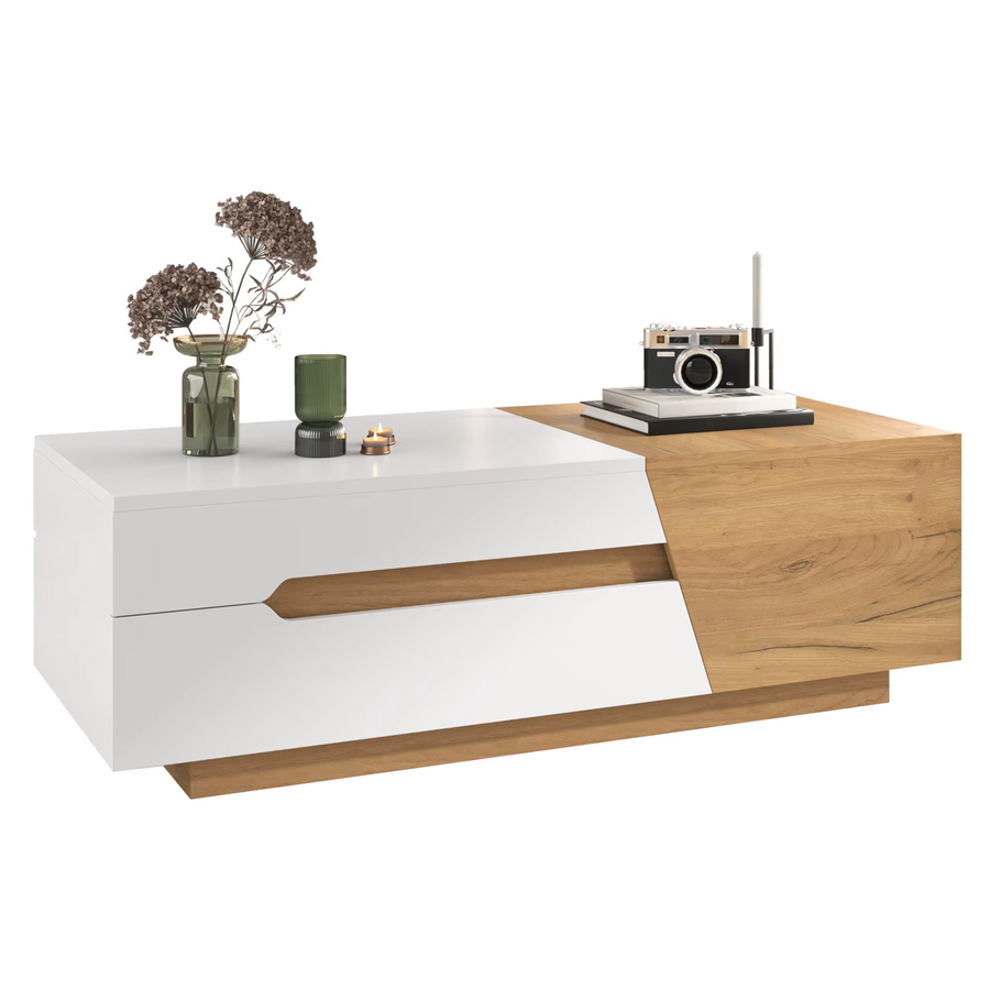 Svintora Multifunktionaler Ausziehbarer Couchtisch in Weiß mit Schubladen und Verstecktem Stauraum für dein Wohnzimmer - Bild 3