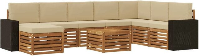 vidaXL Outdoor-Sofagarnitur aus massivem Akazienholz mit 9 Kissen in Natur und Beige - Bild 1