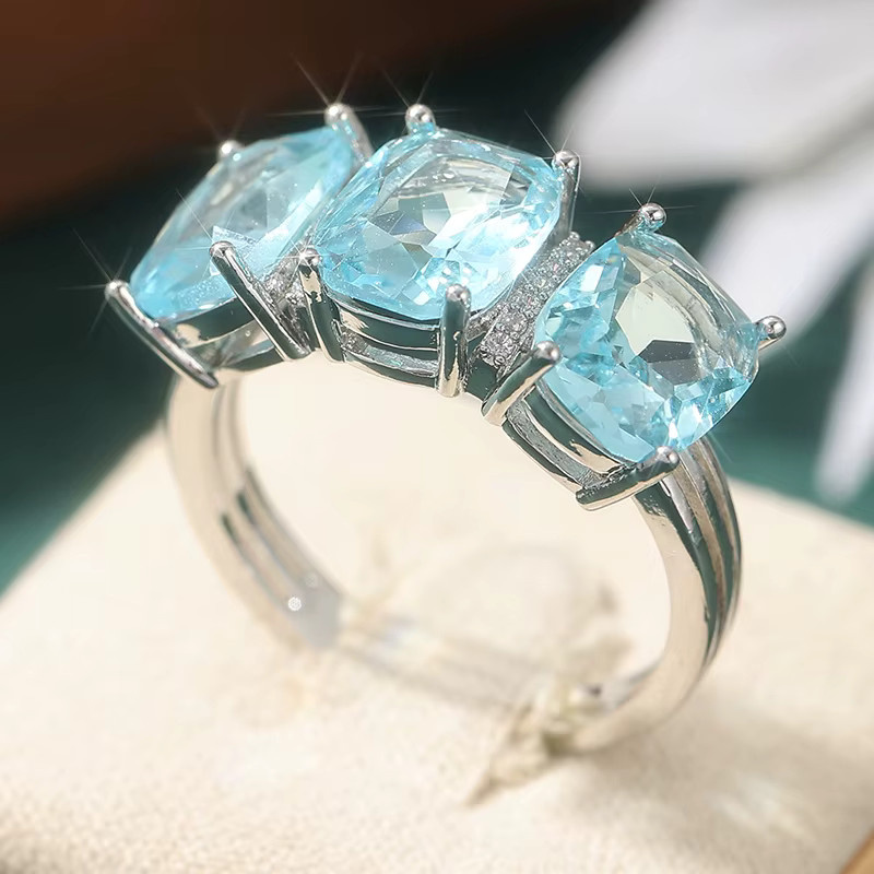 Ring, Silber, Zirkonia, blau und weiß, Unisex - Bild 2