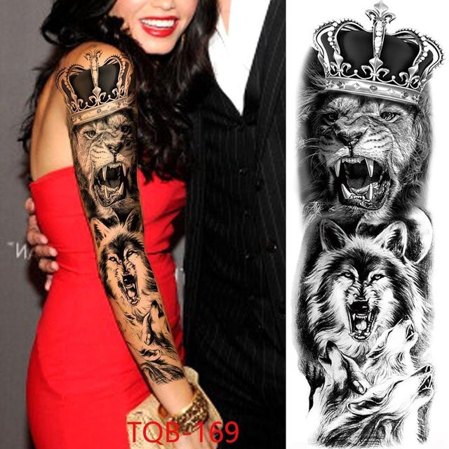 Temporäre Tattoo-Aufkleber, Unisex, Kompass Wolfskopf Löwengott Feder - Bild 1