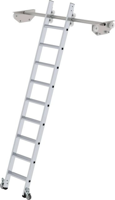 PROREGAL Stufen-Regalleiter Fahrbar für Doppelregal, 9 Stufen, Silber - Bild 1