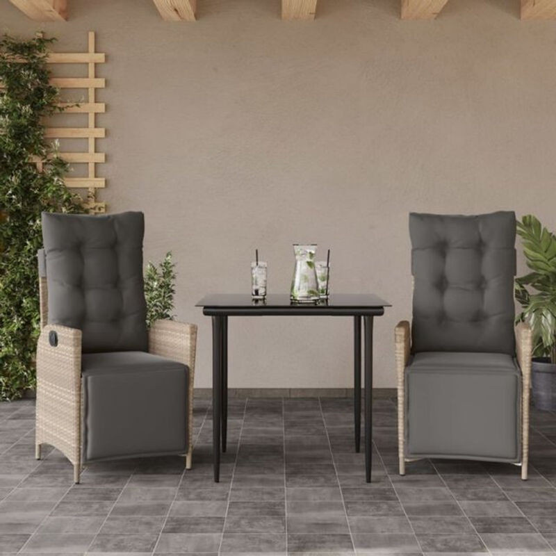 3-teilige Garten-Essgruppe aus Poly-Rattan mit Kissen in Hellgrau von vidaxl - Bild 1