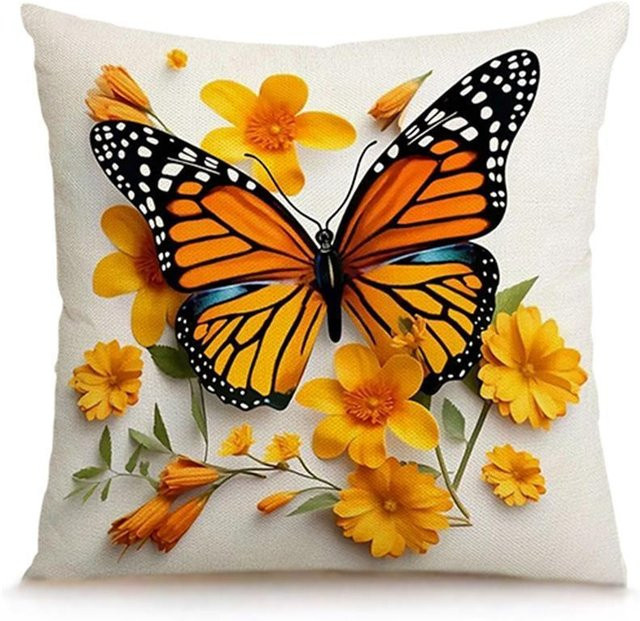 Tinika Chen Kissenbezug mit gelbem Schmetterlings-Kunstdruck aus Polyester für Wohnzimmer und Schlafzimmer, B/B/H: 18 x 18 x 18 cm - Bild 1