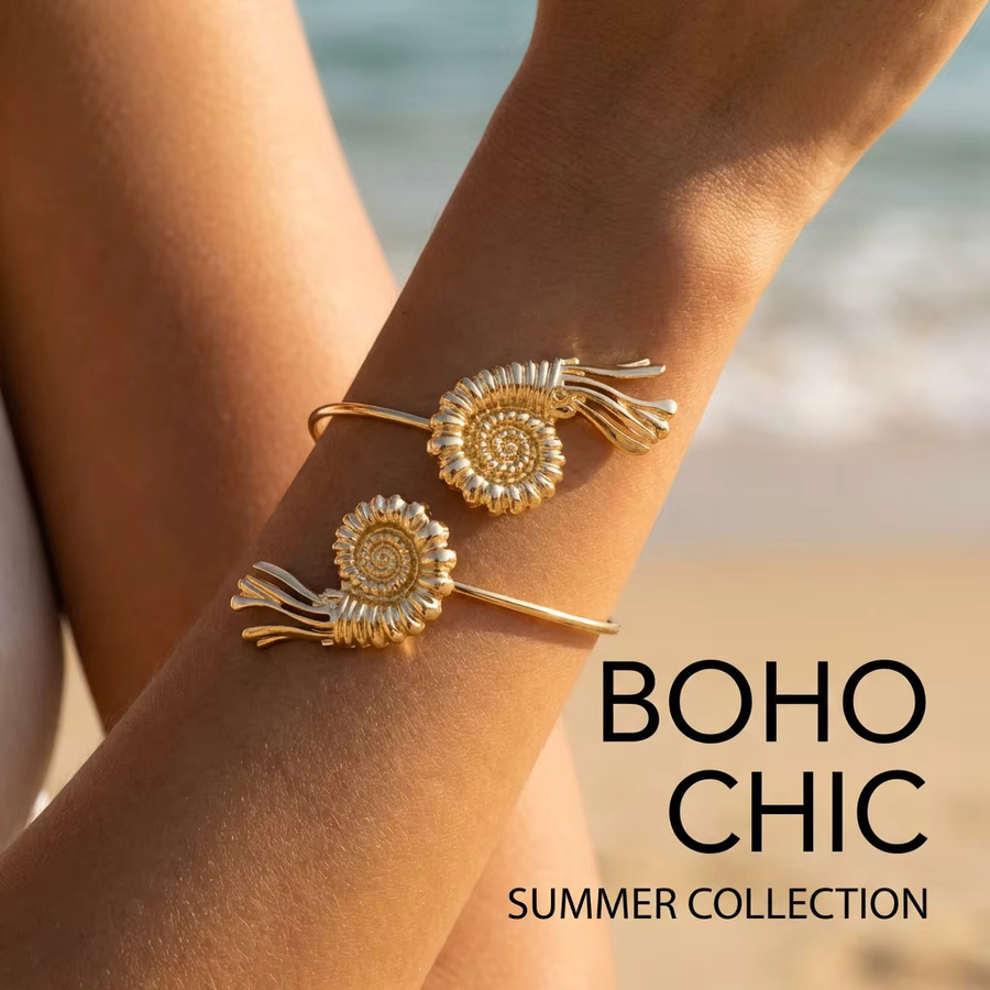 RINHOO FRIENDSHIP Armreif, Gold, Damen, Muschel-Seestern-Design - Bild 4