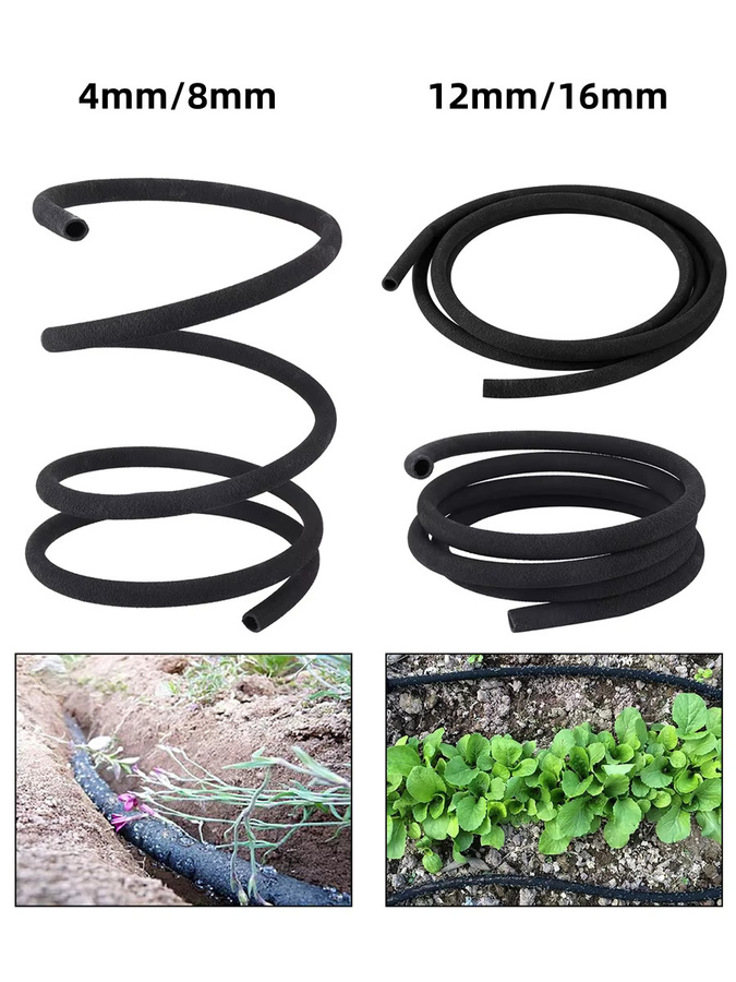 Mikro-Tropfbewässerungssystem mit porösem Soaker-Schlauch, alterungsbeständiges Durchlässiges Leckrohr für Pflanzen und Blumen, Schwarz, 4/8mm und 12/16mm - Bild 6