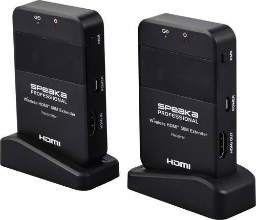SpeaKa Professional SP-HDE-320 HDMI-Funkübertragung Set in Schwarz mit 50m Reichweite, 5GHz und Full HD 1920 x 1080 Pixel - Bild 1