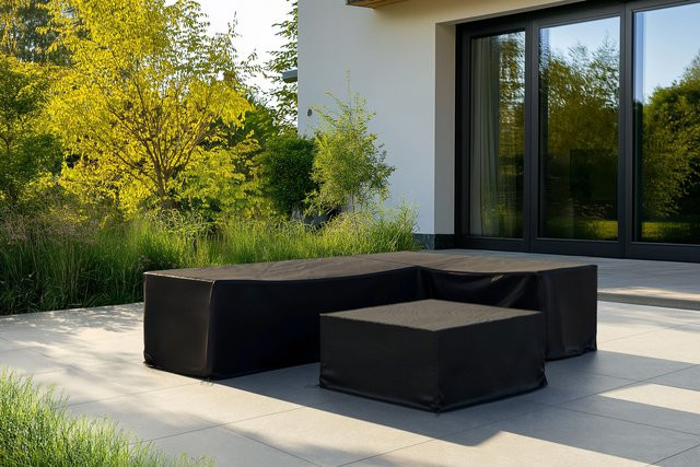 OUTFLEXX Abdeckhauben-Set für Ecksofas, schwarz, wasserabweisend aus Polyester und TPU mit Reißverschluss - Bild 1