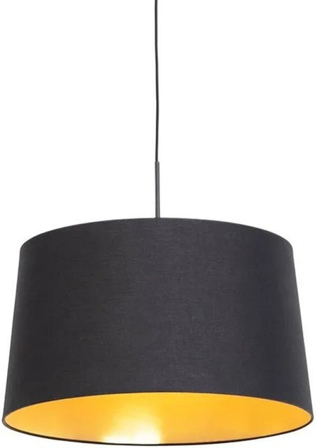 QAZQA Hängelampe mit Baumwollschirm in Schwarz und Gold, dimmbar, E27, Durchmesser: 50 cm - Bild 1