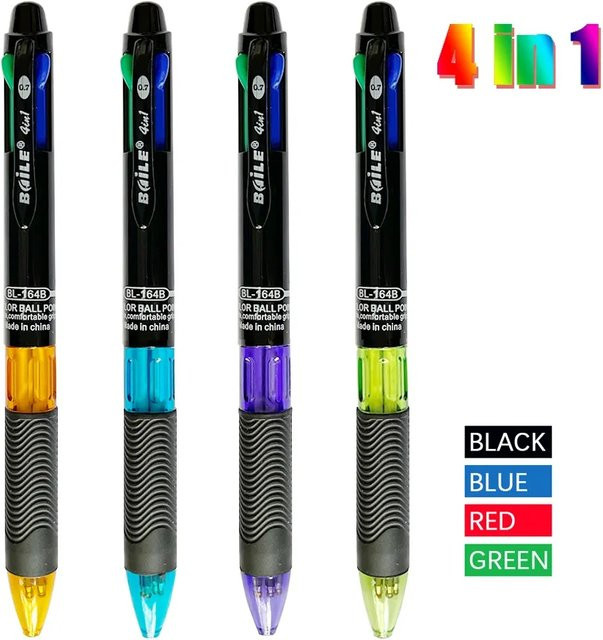 4er-Set kreative 4-in-1 Mehrfarben Kugelschreiber mit 0,7 mm Mine in Schwarz, Blau, Rot und Grün für Büro und Schule - Bild 1