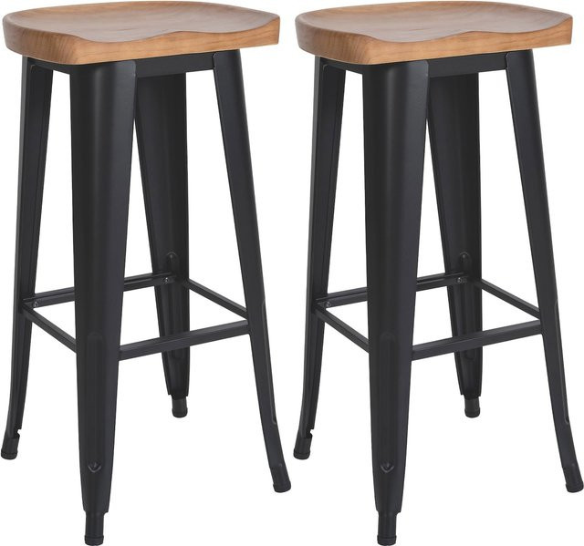 CLP 2er Set Barhocker Clara in Schwarz Multicolour mit Massivholz-Sitzflächen und Metall-Vierfußgestell im rustikal-modernen Design - Bild 1