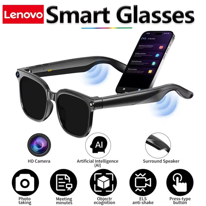 Lenovo Smart Glasses in Schwarz mit 1080P HD Video Kamera, Bluetooth, ChatGPT Sprachübersetzung und Musikfunktion - Bild 3