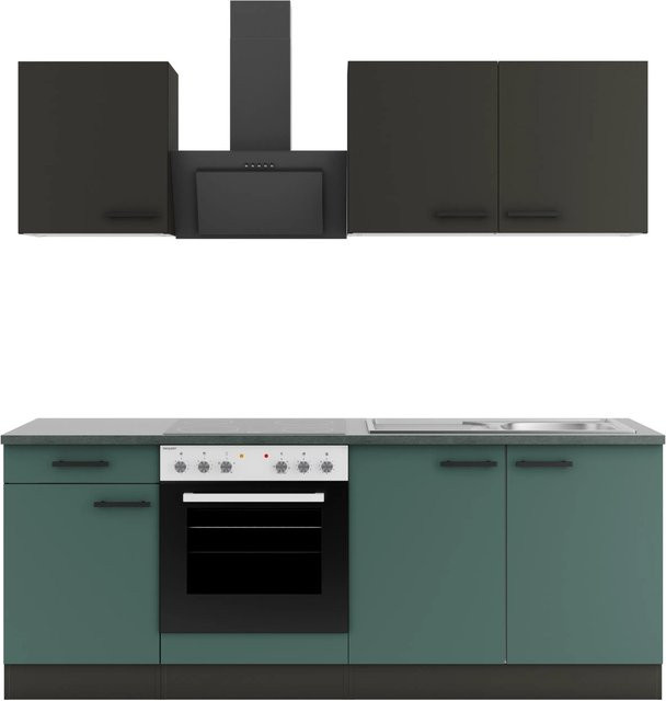 Optifit Küchenzeile KPMV2136OE-9+ in Anthrazit und Steingrün mit modernem Design und matten Fronten, Breite: 210 cm - Bild 1