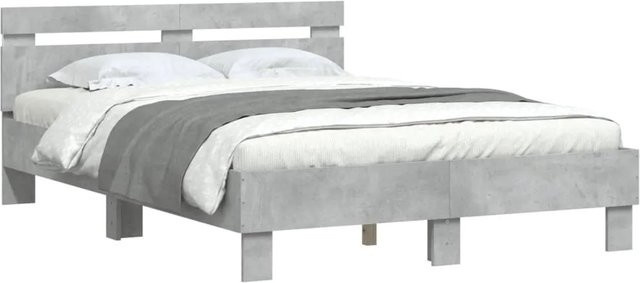vidaXL Bettgestell mit Kopfteil und LED-Beleuchtung in Betongrau mit USB-Ladeport, B: 120 cm, L: 190 cm - Bild 1