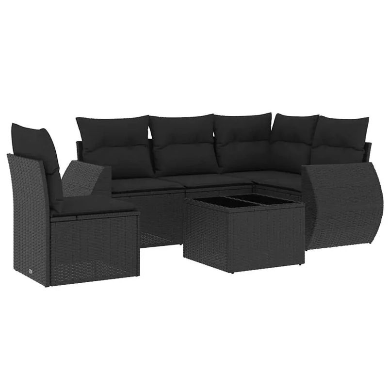 vidaXL 6-tlg. Garten-Sofagarnitur in L-Form aus Poly-Rattan mit Kissen, Schwarz - Bild 2