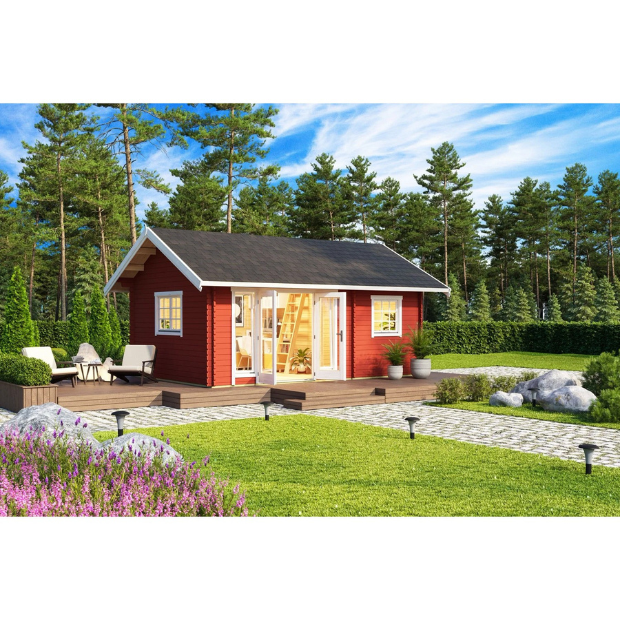 Lasita Gartenhaus Caroline Maja in Schwedenrot mit Satteldach, B/H/T: 675 x 330,6 x 489,9 cm - Bild 2