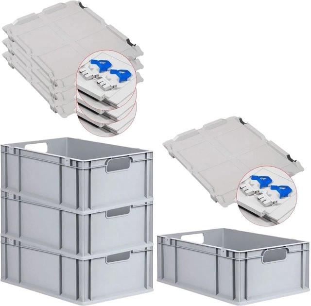 PROREGAL Spar Set 4x Eurobox Nextgen Economy mit Scharnierdeckel und blauen Schiebeschnappverschlüssen, H x B x T: 22 x 40 x 60 cm - Bild 1