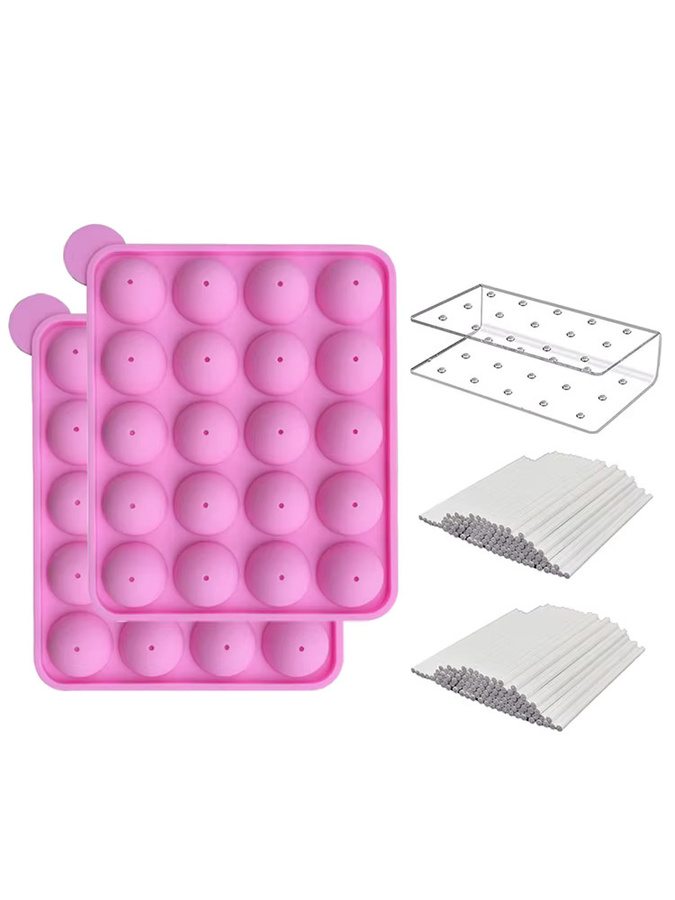 UNTIOR Silikon Cake Pop Form Set in Pink mit antihaftbeschichteter Oberfläche und Stäbchen für Schokolade, Lutscher und Süßigkeiten - Bild 4