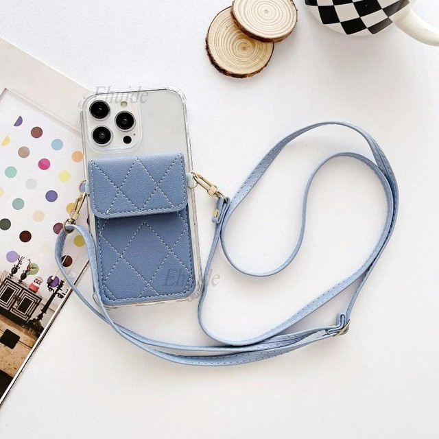 Transparente Strap Geldbörsenhülle aus Leder mit Crossbody-Kordel für Motorola Moto Edge 40 50 Pro G84 G53 G54 G14 G24 G04 G82 G72 in Blau - Bild 1
