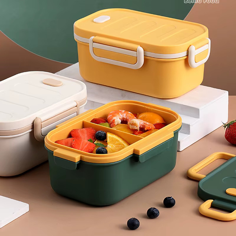 Tragbare 2-Schicht Bento Box Lunchbox mit Trennfächern, Gelb, 1000 ml - Bild 3
