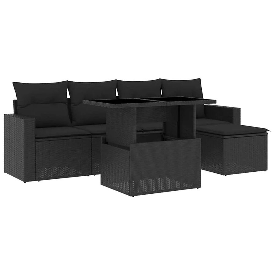 vidaXL 6-teilige Garten-Sofagarnitur aus Poly-Rattan in Schwarz mit Polsterkissen und pulverbeschichtetem Stahlgestell - Bild 2