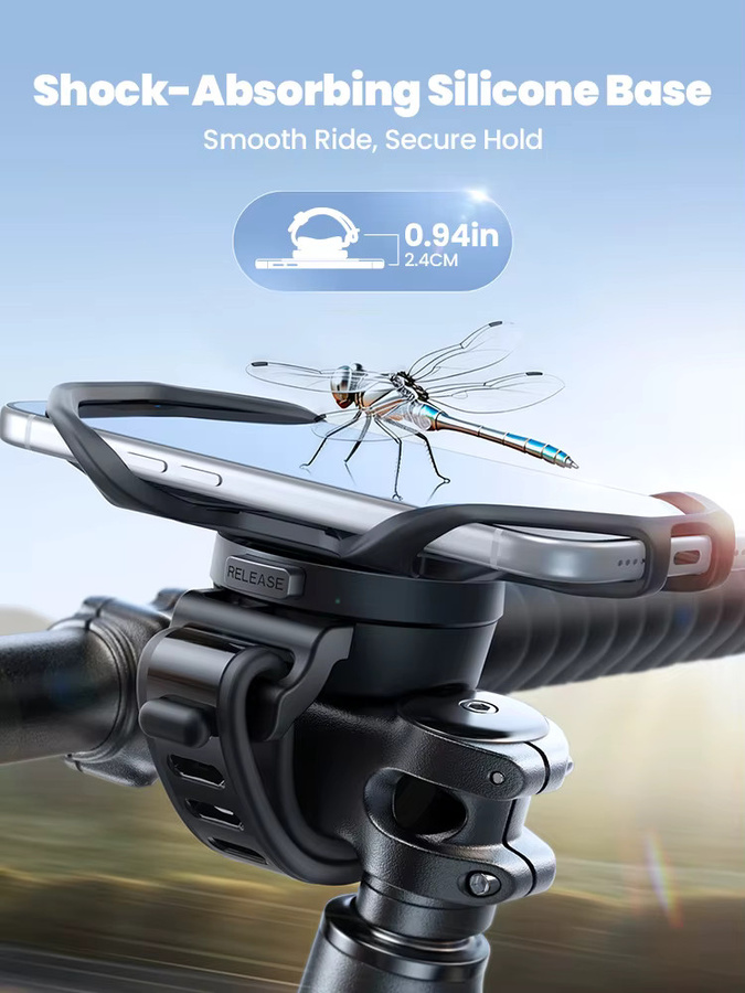 Joyroom Silikon-Fahrrad-Handyhalterung JR-ZS582 für 4-7 Zoll Smartphones, Lenkerhalterung für Fahrrad und Motorrad, Schwarz - Bild 3