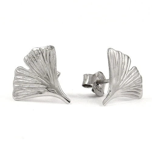 Colfem Ohrstecker Ginkgoblatt, 375 Weißgold, 12 mm - Bild 1