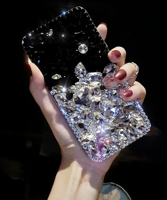 Luxus Strass Kristall Blume Handyhülle für Samsung Galaxy S23 Plus in Weiß oder Schwarz - Bild 1