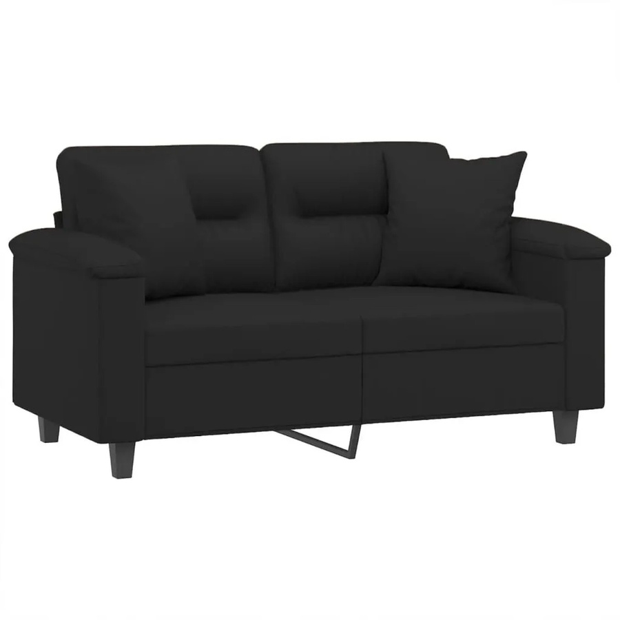 vidaXL 2-Sitzer-Sofa Schwarz aus Mikrofasergewebe mit Kissen und Metallrahmen, B: 150 cm, H: 80 cm, T: 77 cm - Bild 2