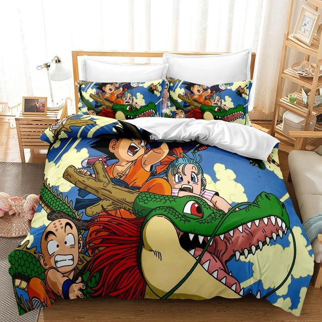 Binchi Fitness Dragon Ball Bettwäscheset mit Goku Super Saiyan 3D-Druck für Jugendliche, bestehend aus Bettbezug und Kissenbezug, Mehrfarbig, B/H: 260 x 240 cm - Bild 1