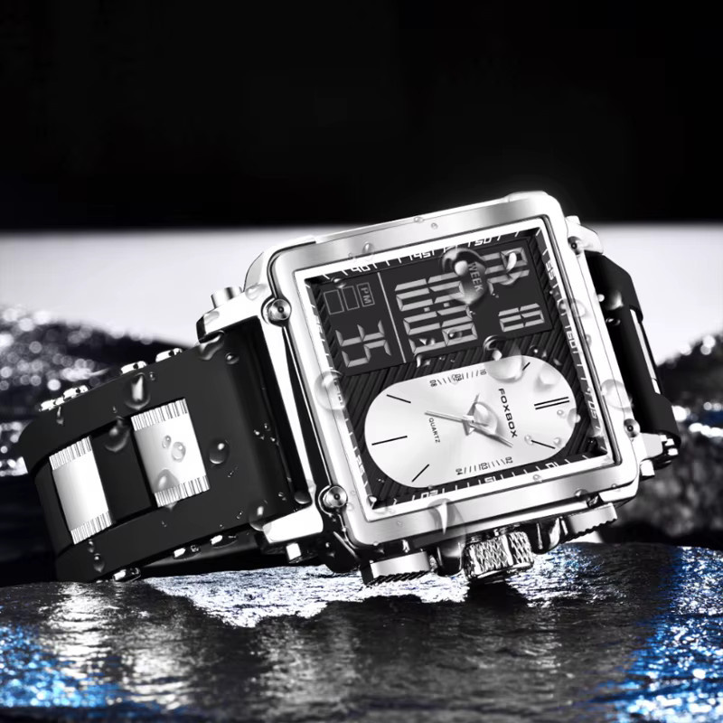 FOXBOX Armbanduhr, Quarz, Silikonarmband, Silber, Herren - Bild 2