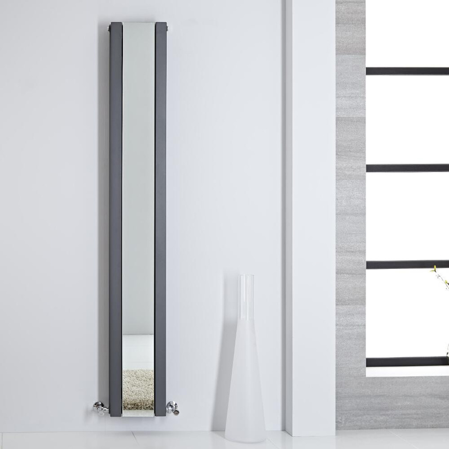 Hudson Reed Design Heizkörper mit Spiegel Vertikal Schmal Anthrazit Höhe: 180 cm, Breite: 26,5 cm, 710W - Bild 1