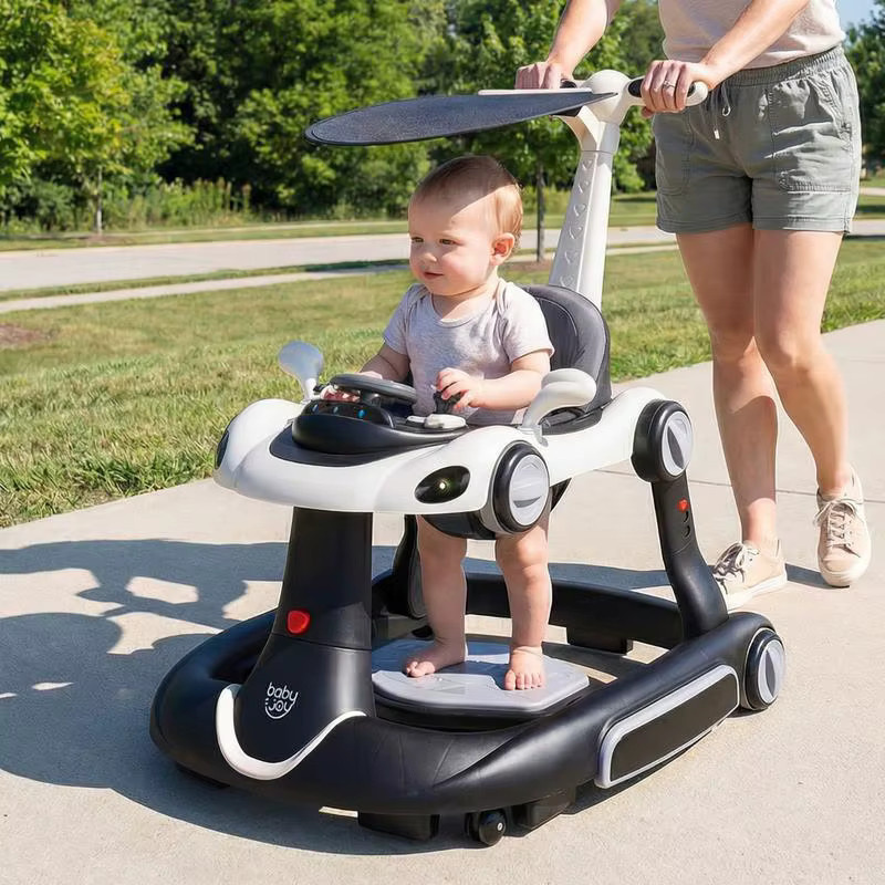 6-in-1 Babywalker Aktivitätscenter mit Verdeck und Musik, tragbare Hüpf- und Schaukelkombination für Kleinkinder, weiß - Bild 2