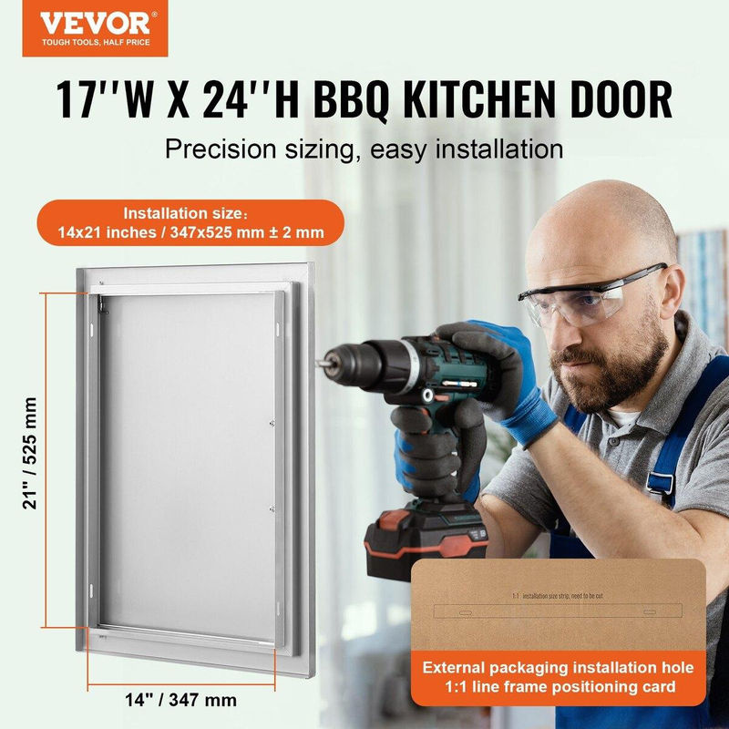 Buying Solutions MB BBQ-Zugangstür aus Edelstahl in Silber, bündig einbaubare vertikale Außentür für Außenküche und BBQ-Insel, B/H: 43,2 x 61,0 cm - Bild 5