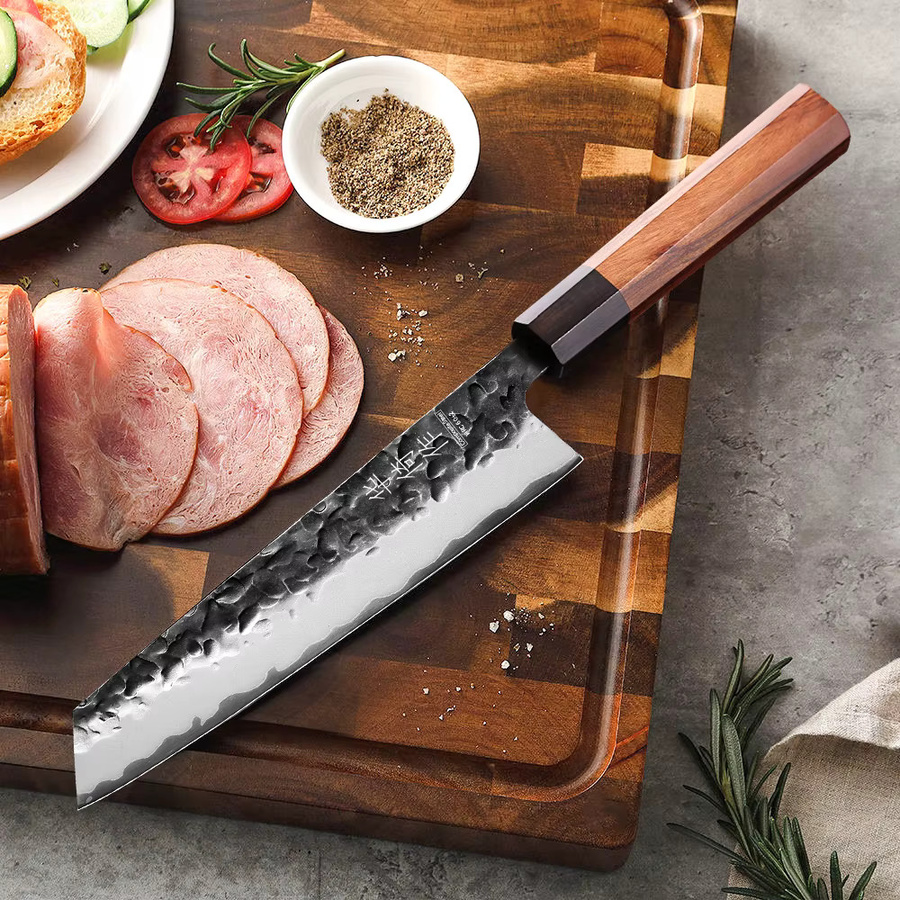 HUAYIGRAND Kiritsuke-Messer aus Verbundstahl, 8,2 Zoll handgeschmiedetes japanisches Bunka-Kochmesser mit Holzgriff in Silber - Bild 2