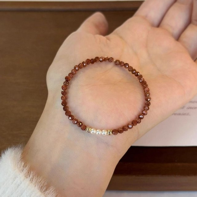 Minar Unusual Armband, 3 mm Naturstein-Perlenstrang, 14 Karat vergoldetes Kupfer, Damen - Bild 1