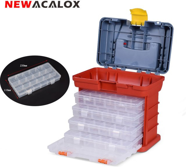 NEWACALOX 4-lagiger Werkzeugkasten mit Schnalle in Rot, tragbare Aufbewahrungsbox für Hardware und Zubehör, B/T/H: 26,0 x 18,0 x 15,0 cm - Bild 1
