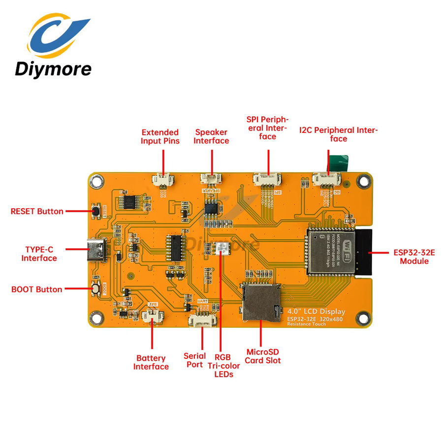 Diymore ESP32 WiFi Bluetooth Entwicklungsboard mit 4,0 Zoll Touchscreen, ST7789 Treiber, 320 x 480 Auflösung und USB-C Anschluss - Bild 2