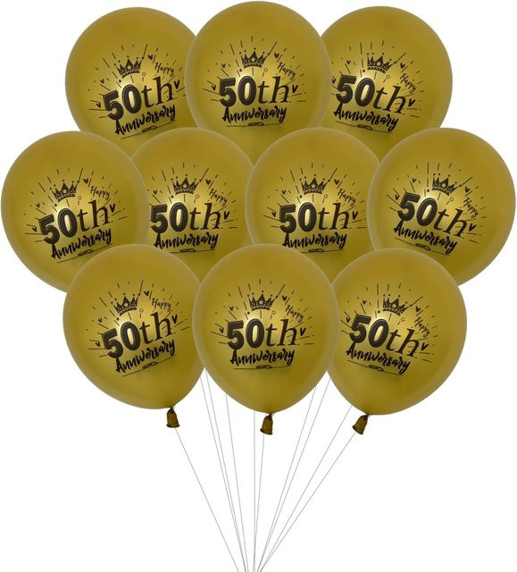 10 Stück KUKUZHU Konfetti-Luftballons mit Krone in Gold für die 50 Jahre Geburtstagsfeier, Latex- und Folienballons, Durchmesser: 30,5 cm - Bild 1