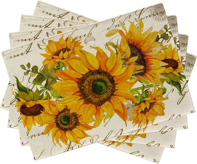 VIKAMA 4-teiliges wasserdichtes Tischset mit Sonnenblumen-Design in Gelb und Multicolour für Café und Party - Bild 1